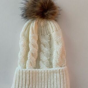 Cozy Cream Knit Pom-Pom Beanie for Kids